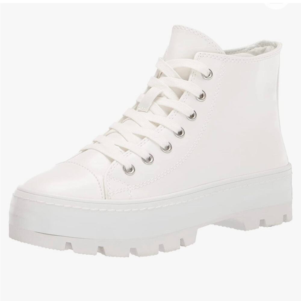 Madden Girl Shadow Platform High-Top Lug-Sole Women's White Canvas Sneakers Sz 6